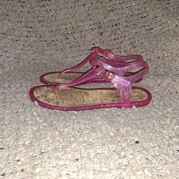 KATE SPADE-Yari-Pink Shimmer Jelly Rubber-Cork T-Strap Sandals-Sz 9-Excellent - Picture 2 of 6